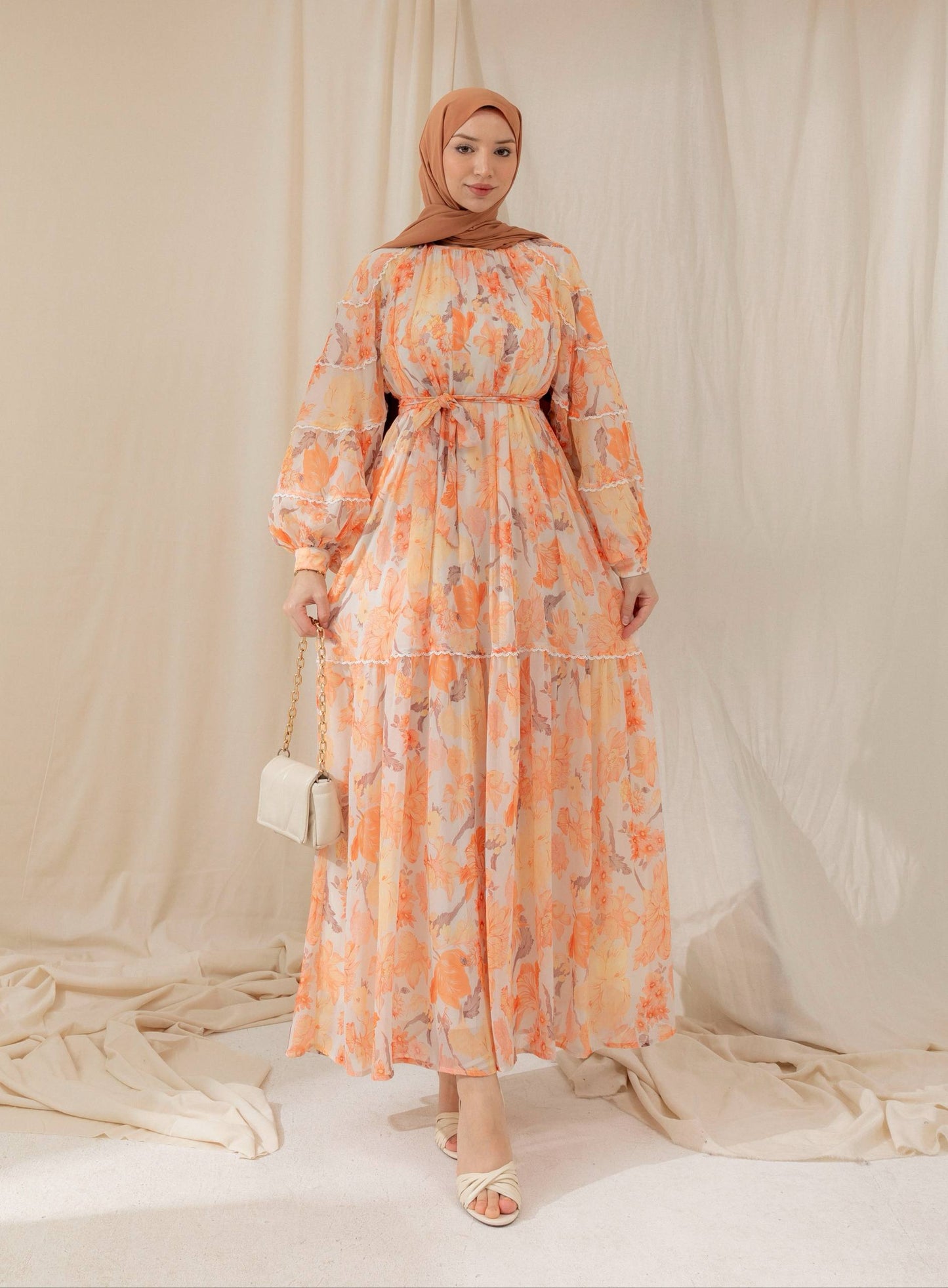 Floral Breeze Maxi Chiffon Dress Orange