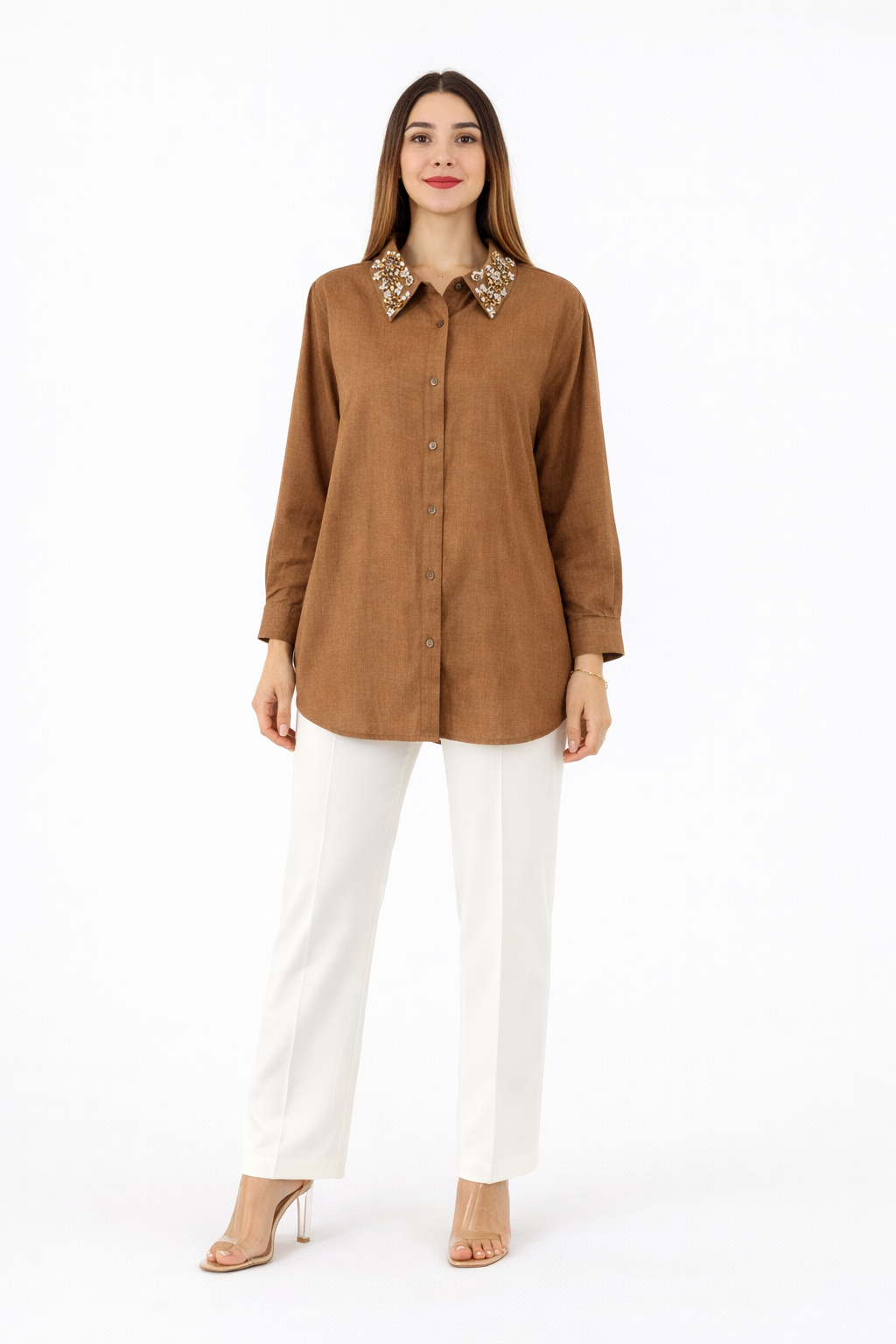 Embellished Collar Button-Up Shirt