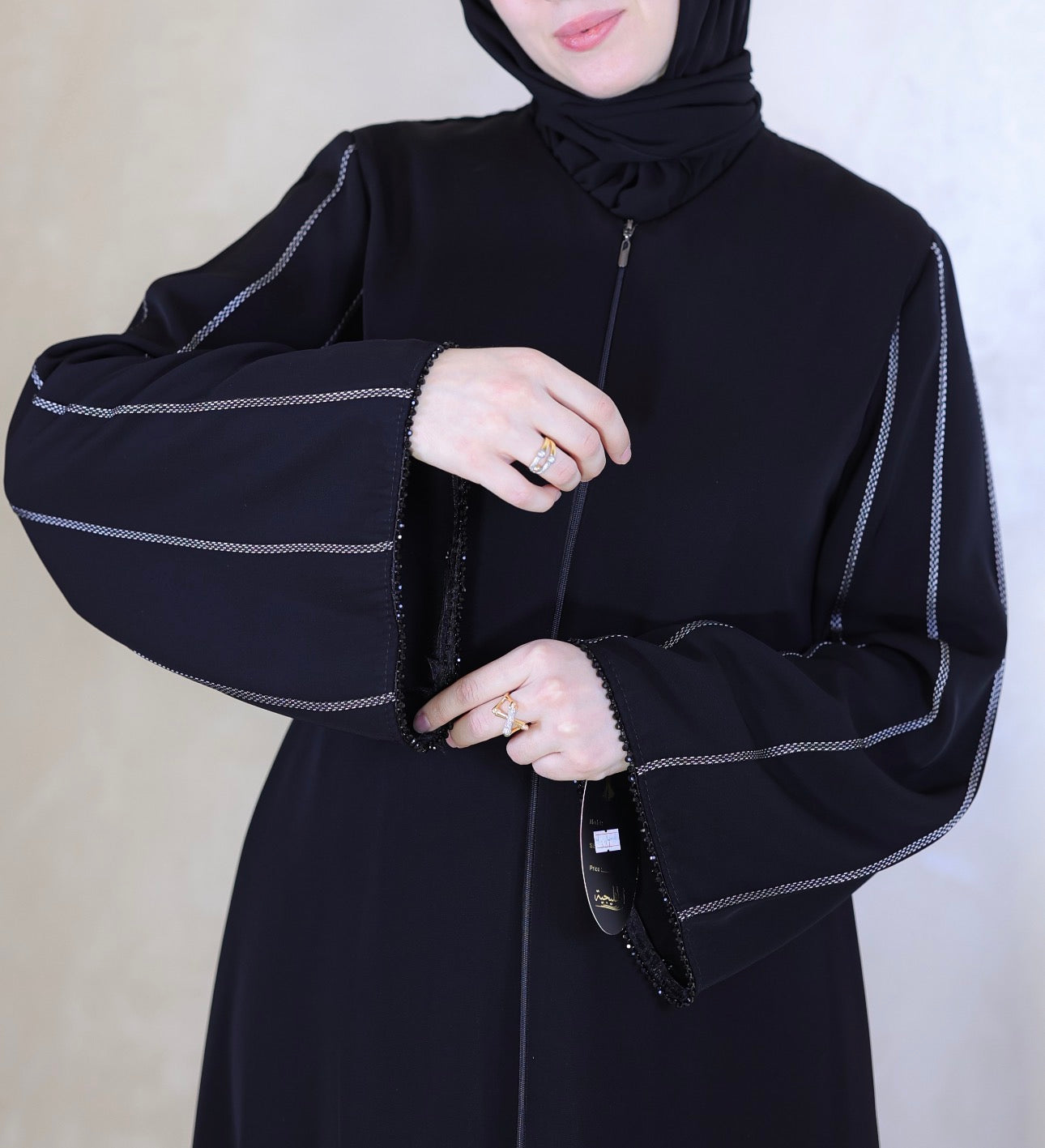 Embroidered Striped Abaya