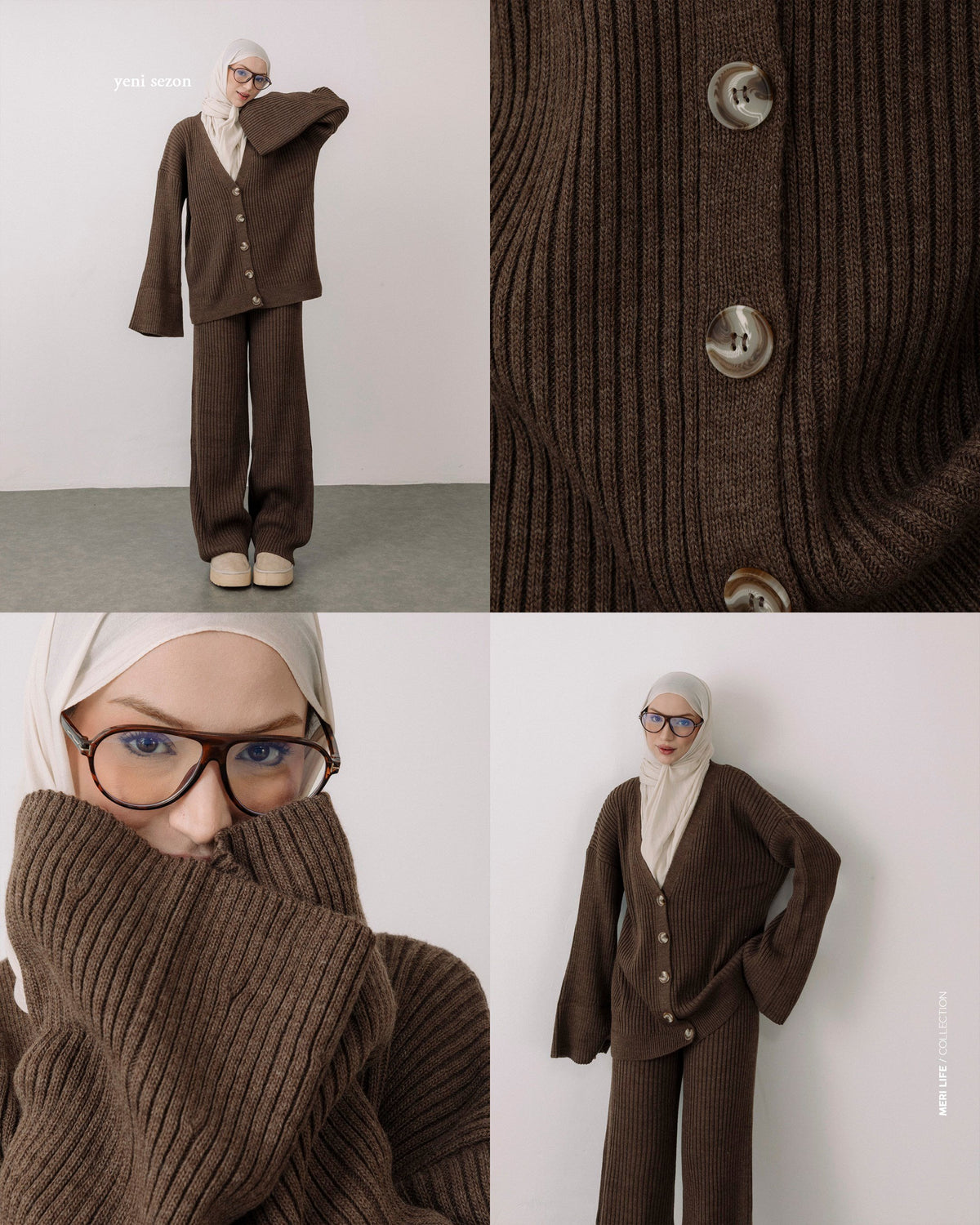 Ribbed Knit Cardigan & Wide-Leg Pants Set