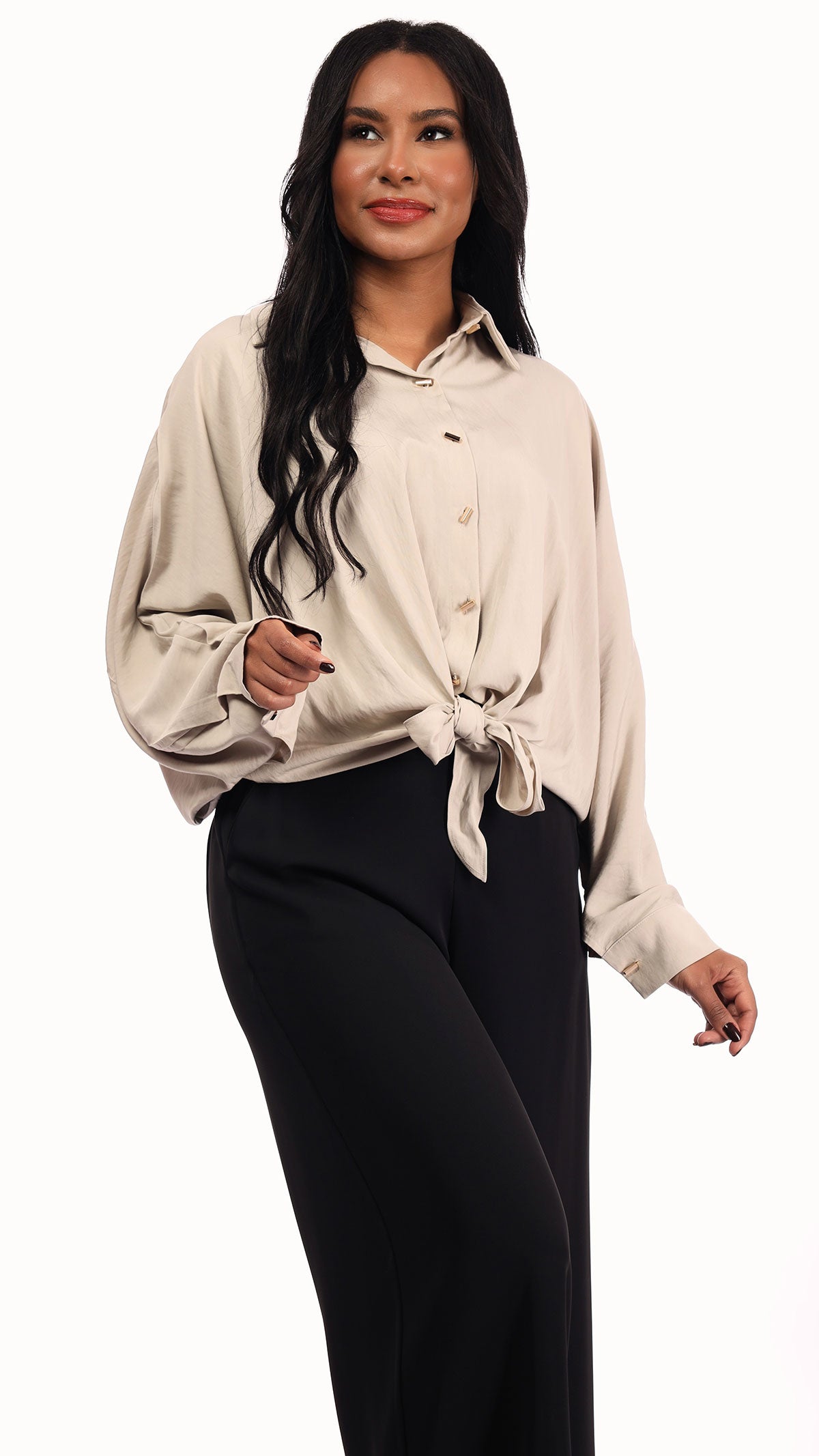 Linen Elegance Shirt with Gold Buttons