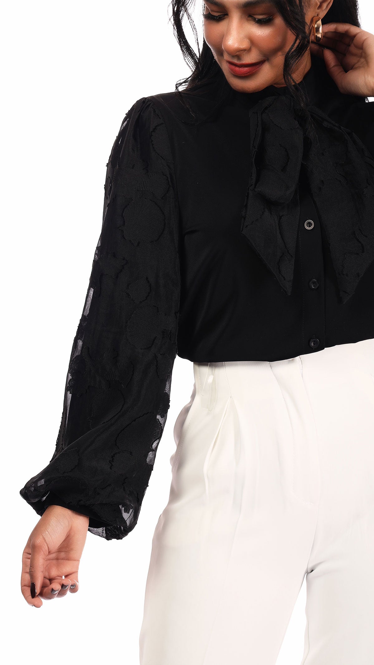 Floral Patterned Shirt with Elegant Bow