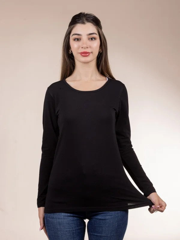 cotton bodysuit with long sleeves and a round neckline