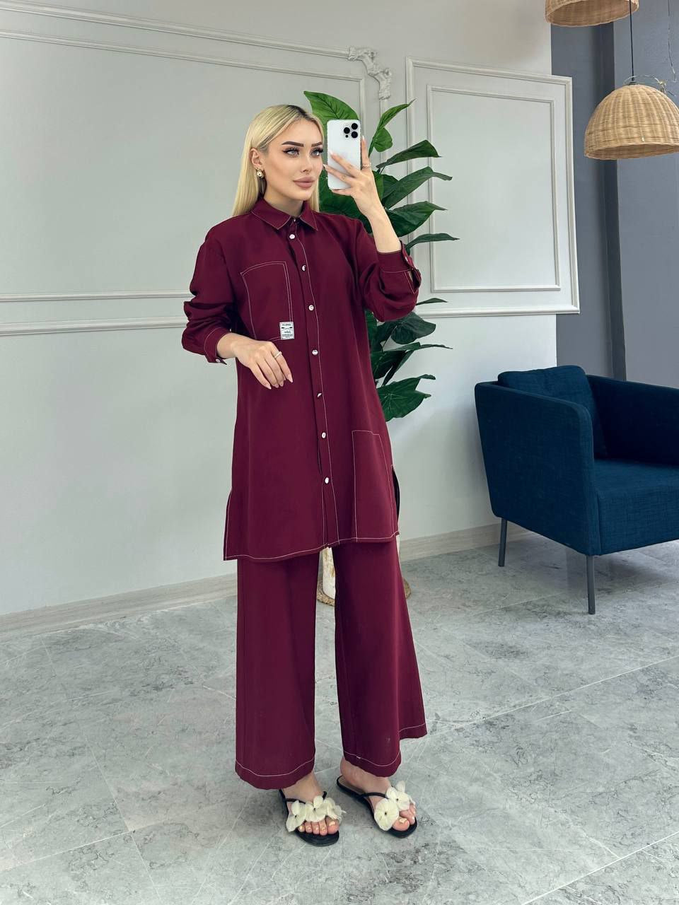 Casual Set with Button-Down Shirt & Wide-Leg Pants (4 Colours)