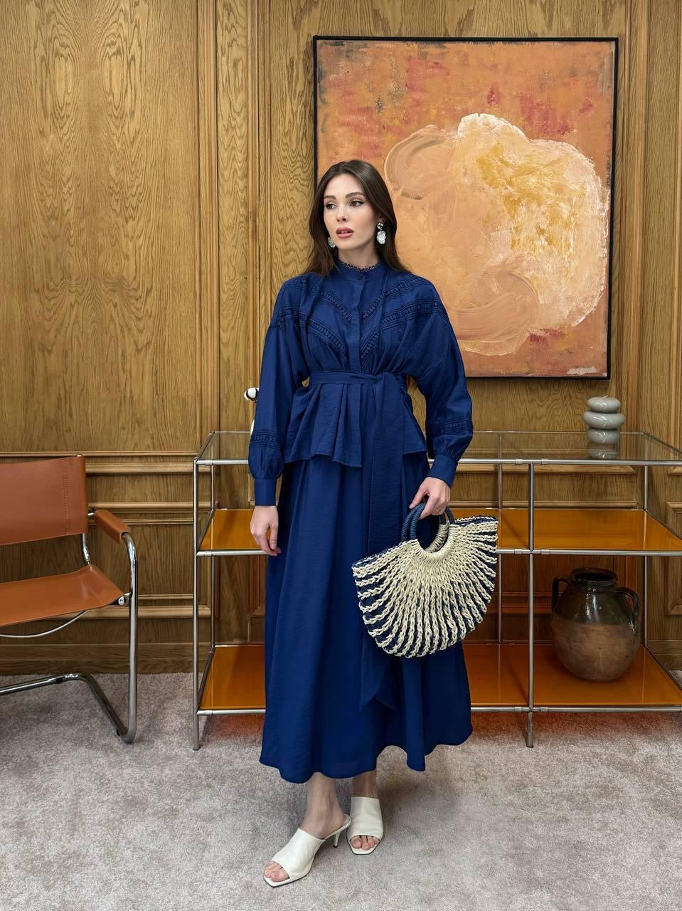 Elegant Skirt & Blouse Ensemble with Belt Accent (padded)✨