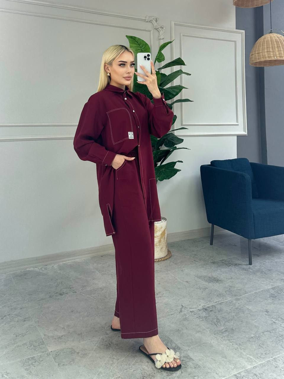 Casual Set with Button-Down Shirt & Wide-Leg Pants (4 Colours)