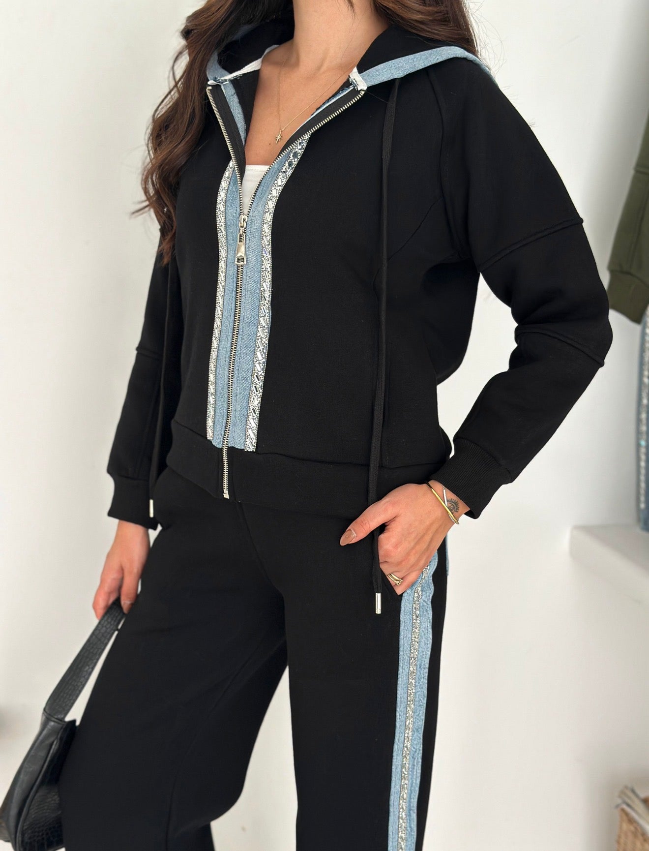 Denim Luxe Suit With Strasse