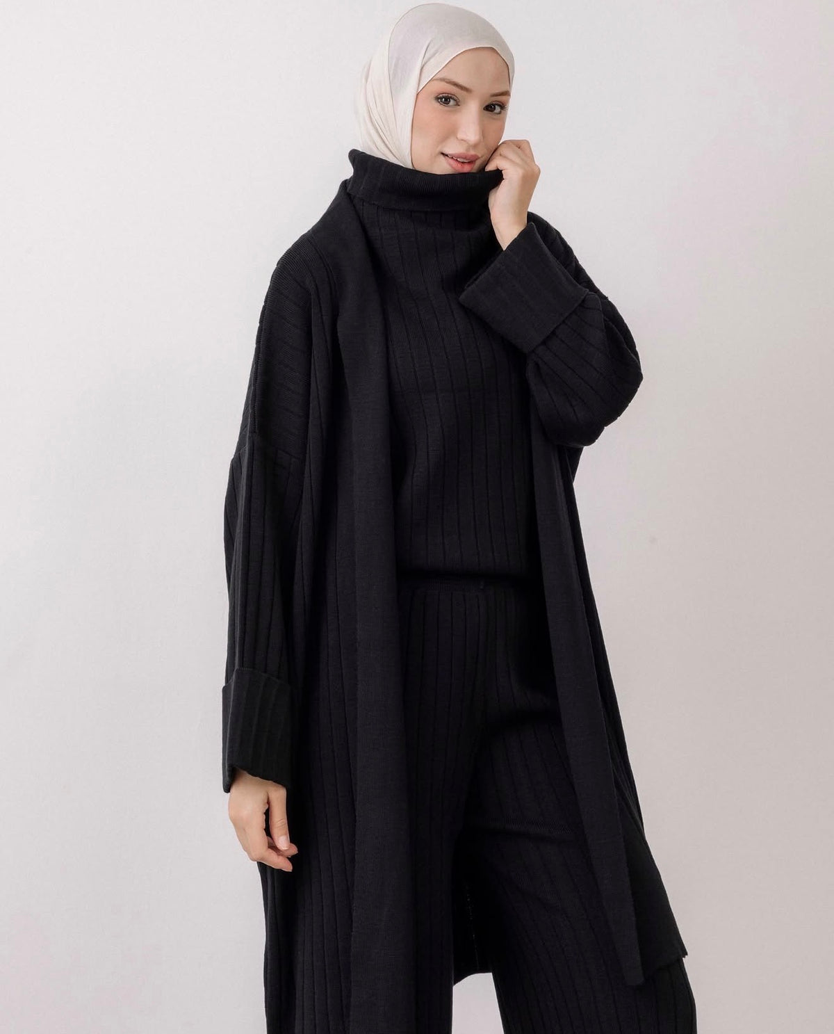 Elegant Ribbed Knit 3-Piece Set
