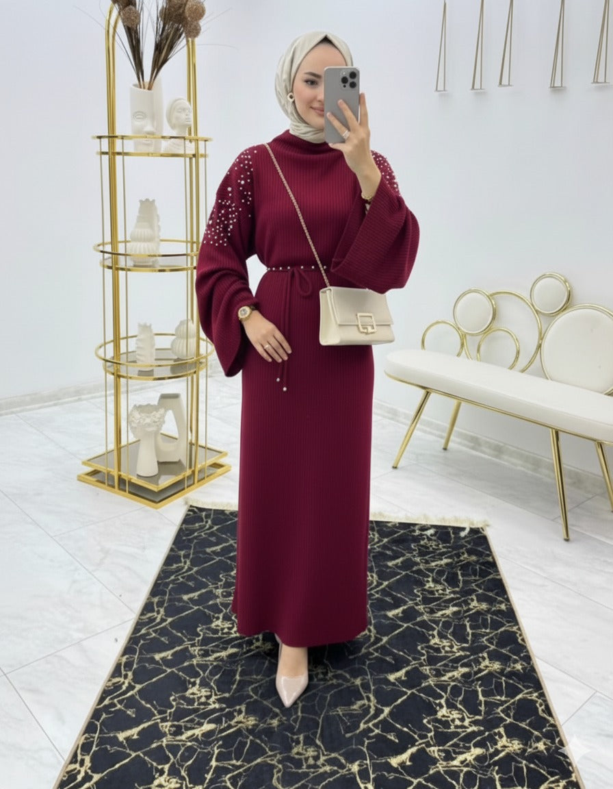 Pearl-embellished Knit Dress