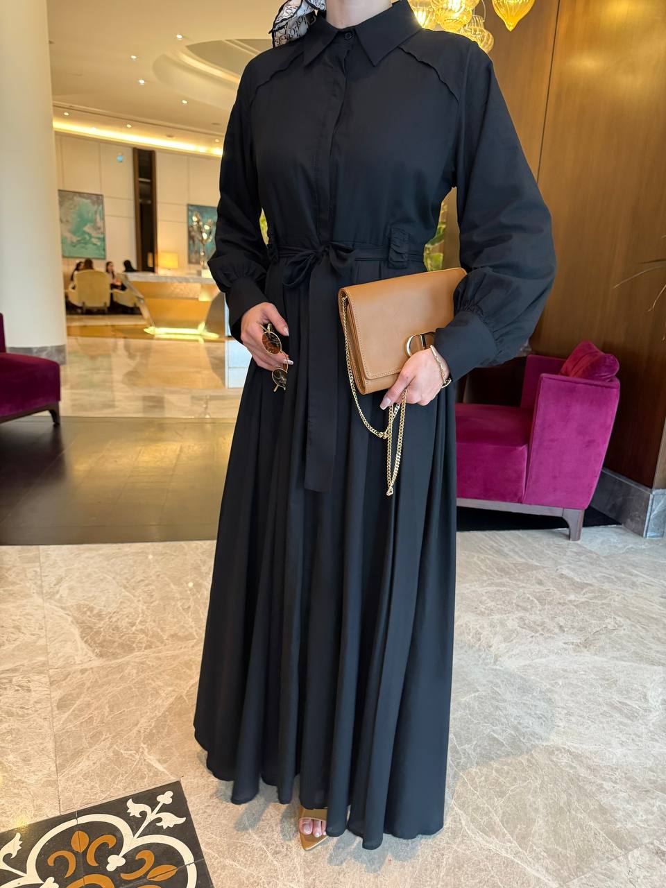 Elegant flared dress, fitted at the bust