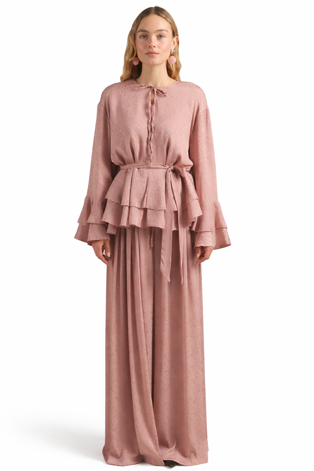 PINK AND BEIGE SATIN SET - Bagi Style