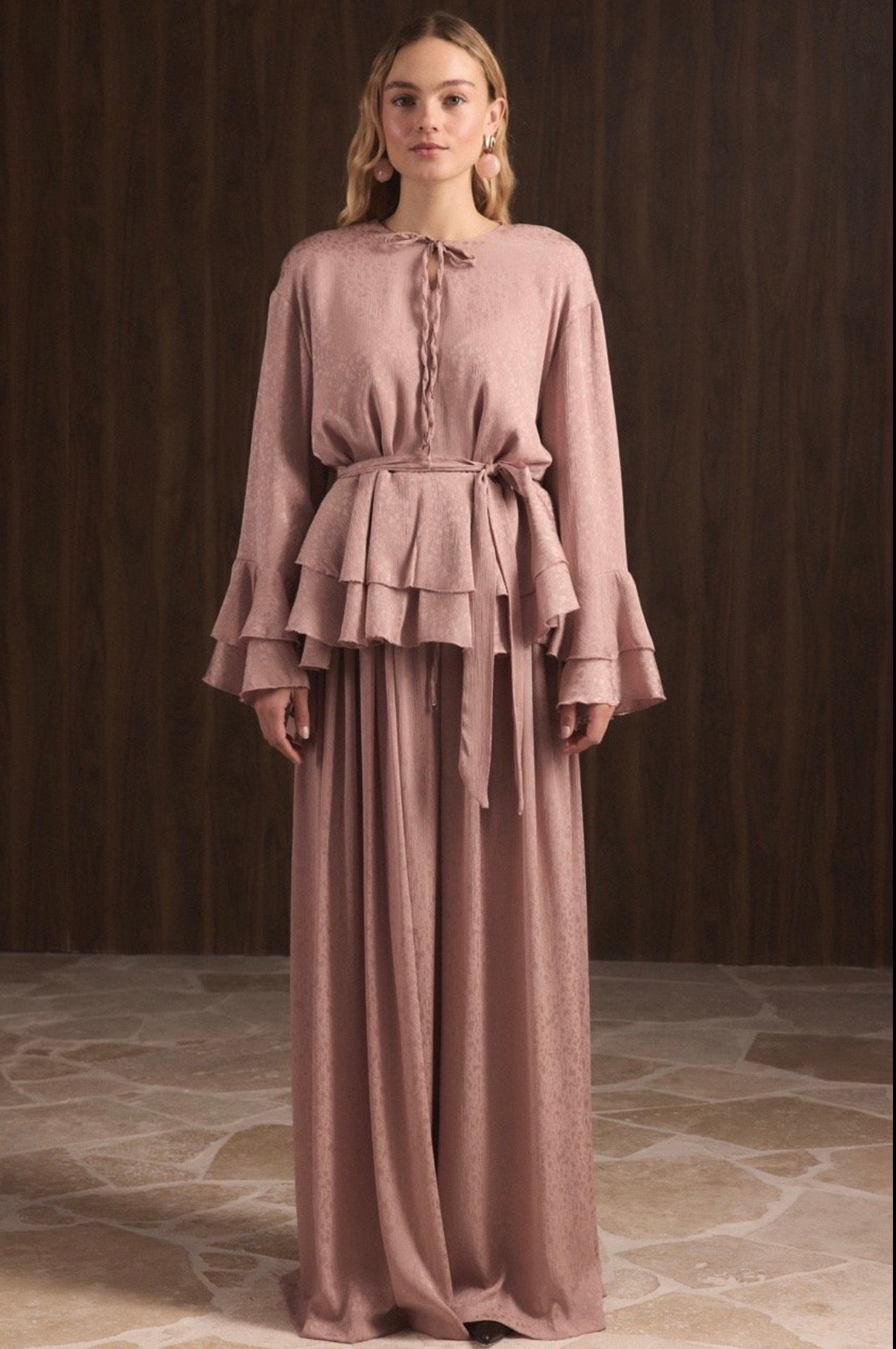 PINK AND BEIGE SATIN SET - Bagi Style