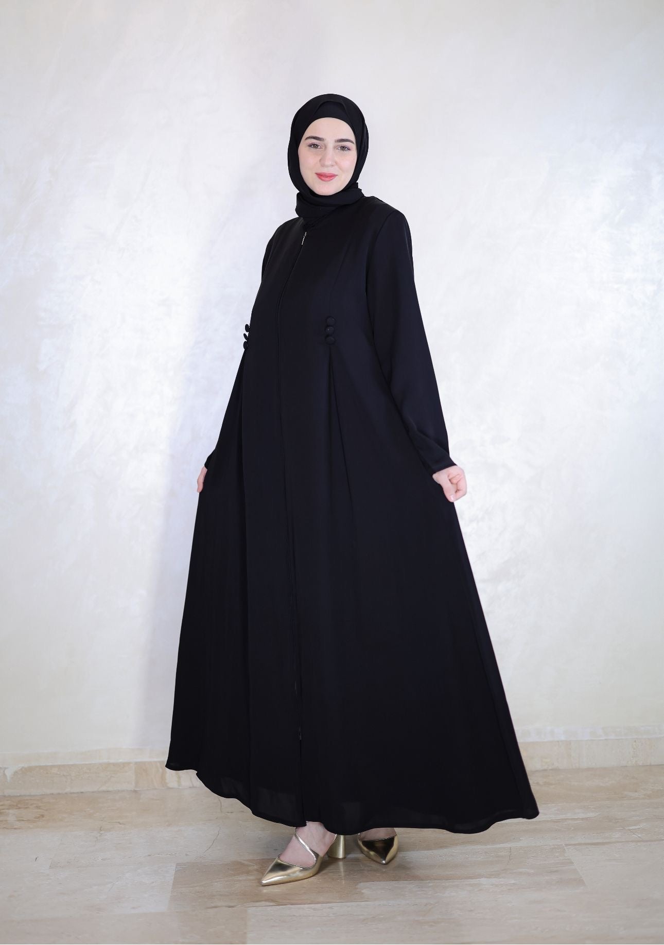 Timeless Button Flared Zip-up Abaya