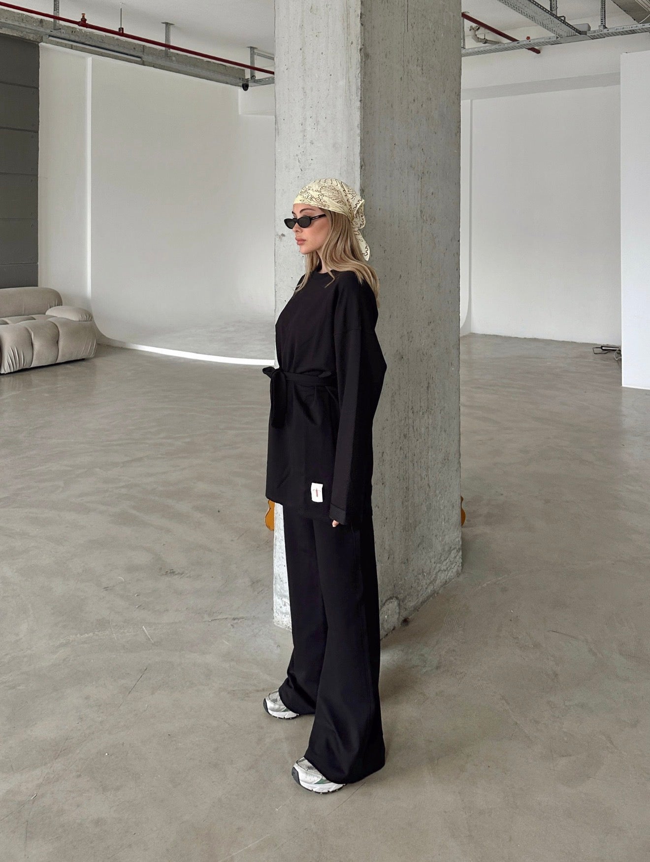 Oversized Belted Sweatshirt and Wide-Leg Pants Set