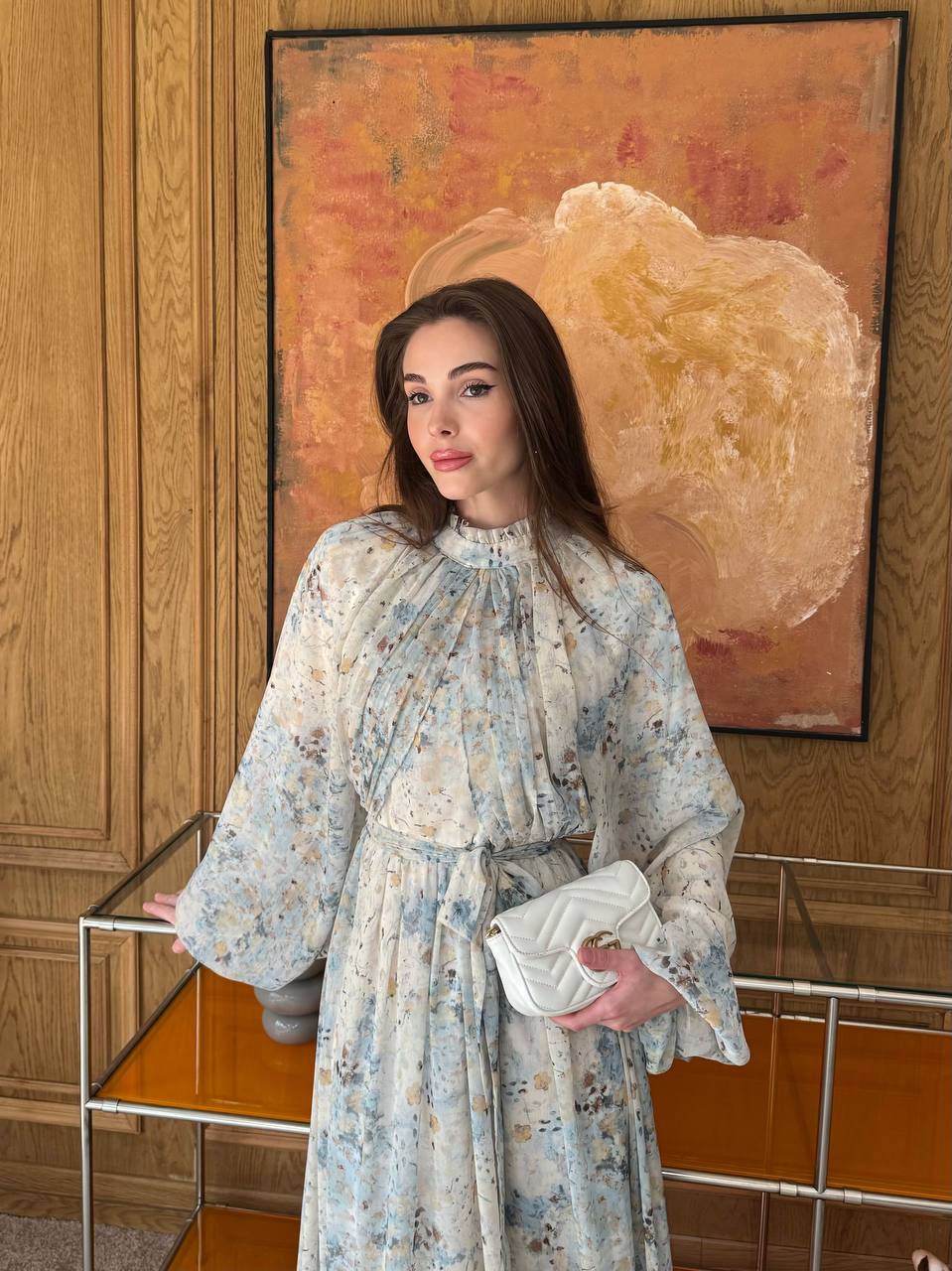 Floral Printed Dress with Wide Sleeves & Gathered Neckline (padded)