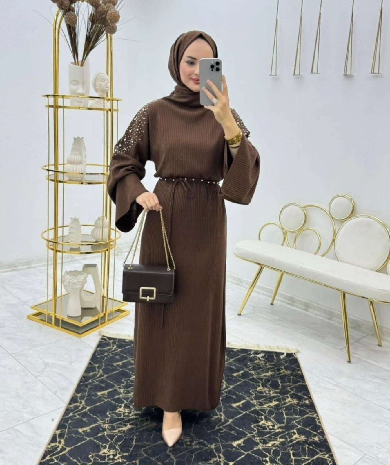 Pearl-embellished Knit Dress