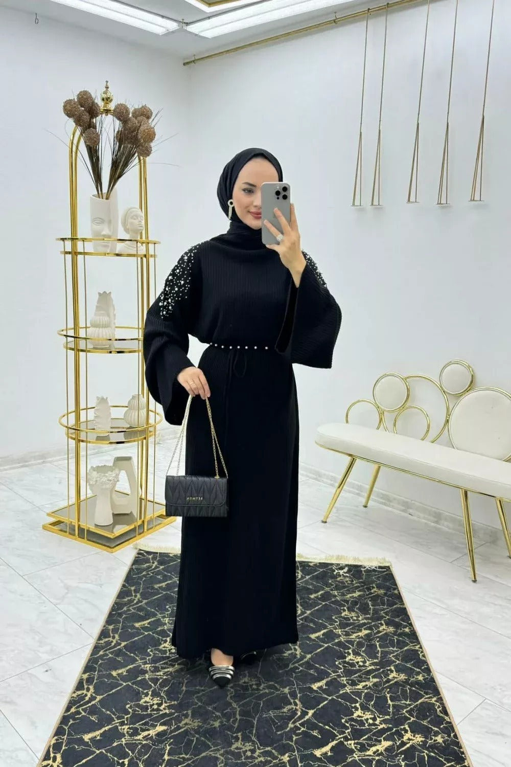 Pearl-embellished Knit Dress