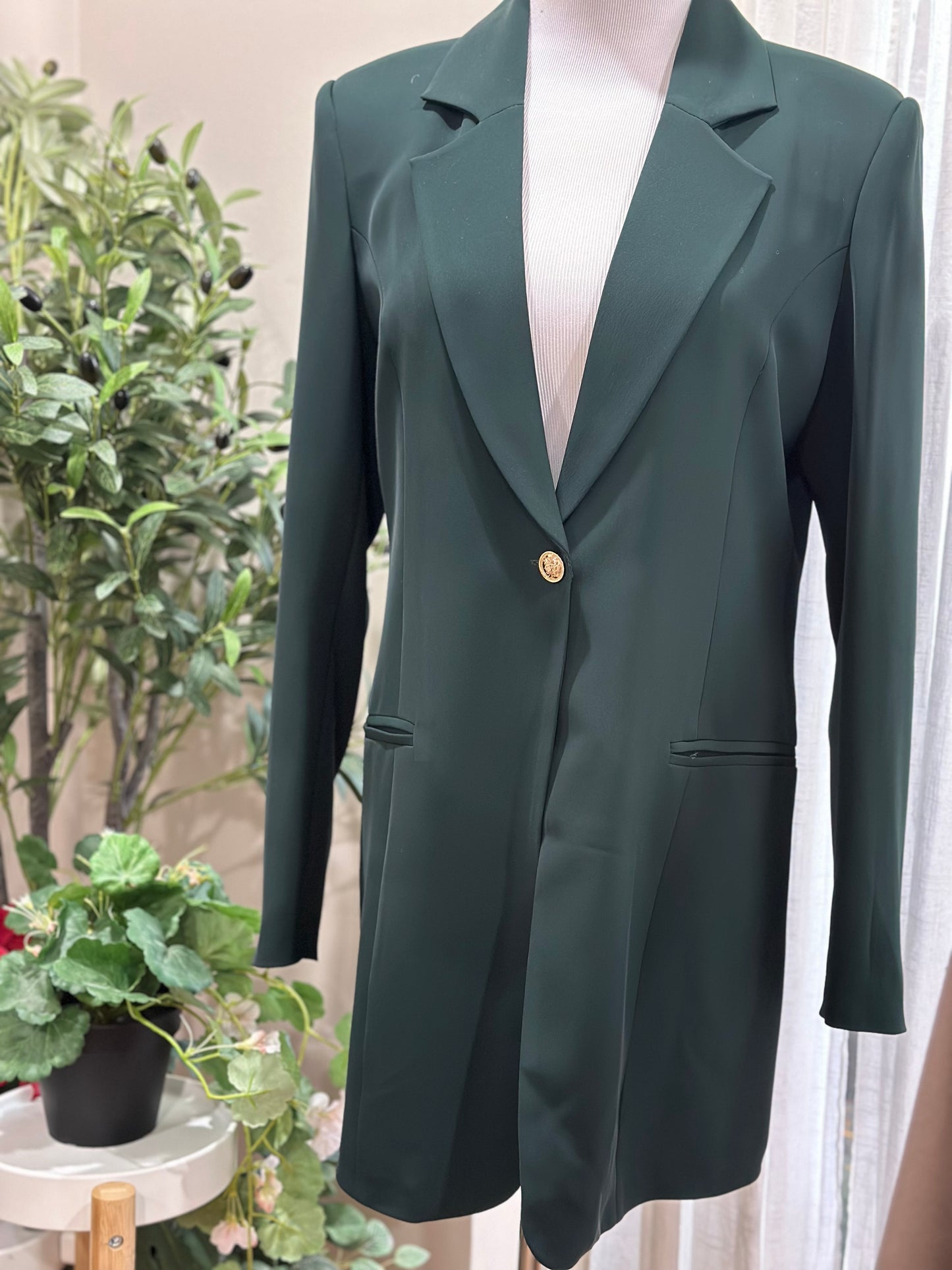 Classic Olive Blazer with Gold Button
