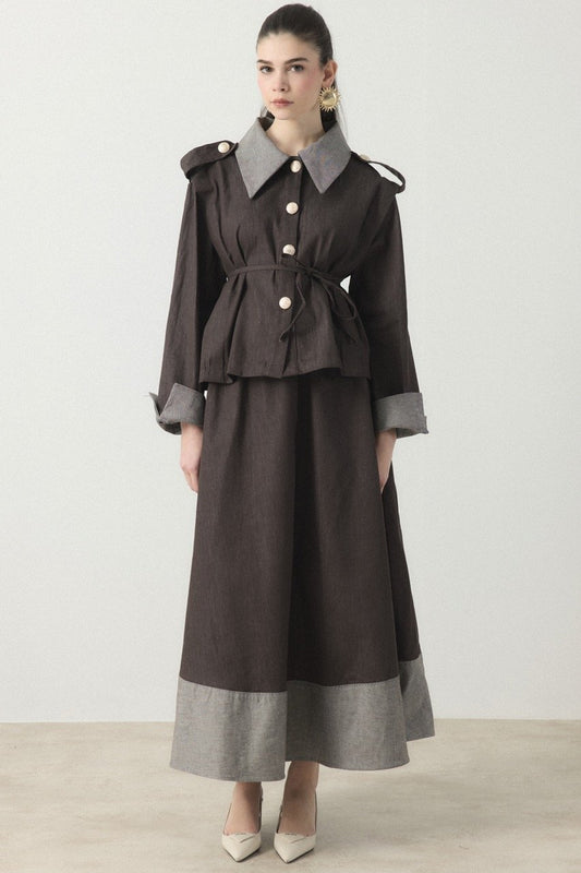 Chic Buttoned Denim Skirt Set