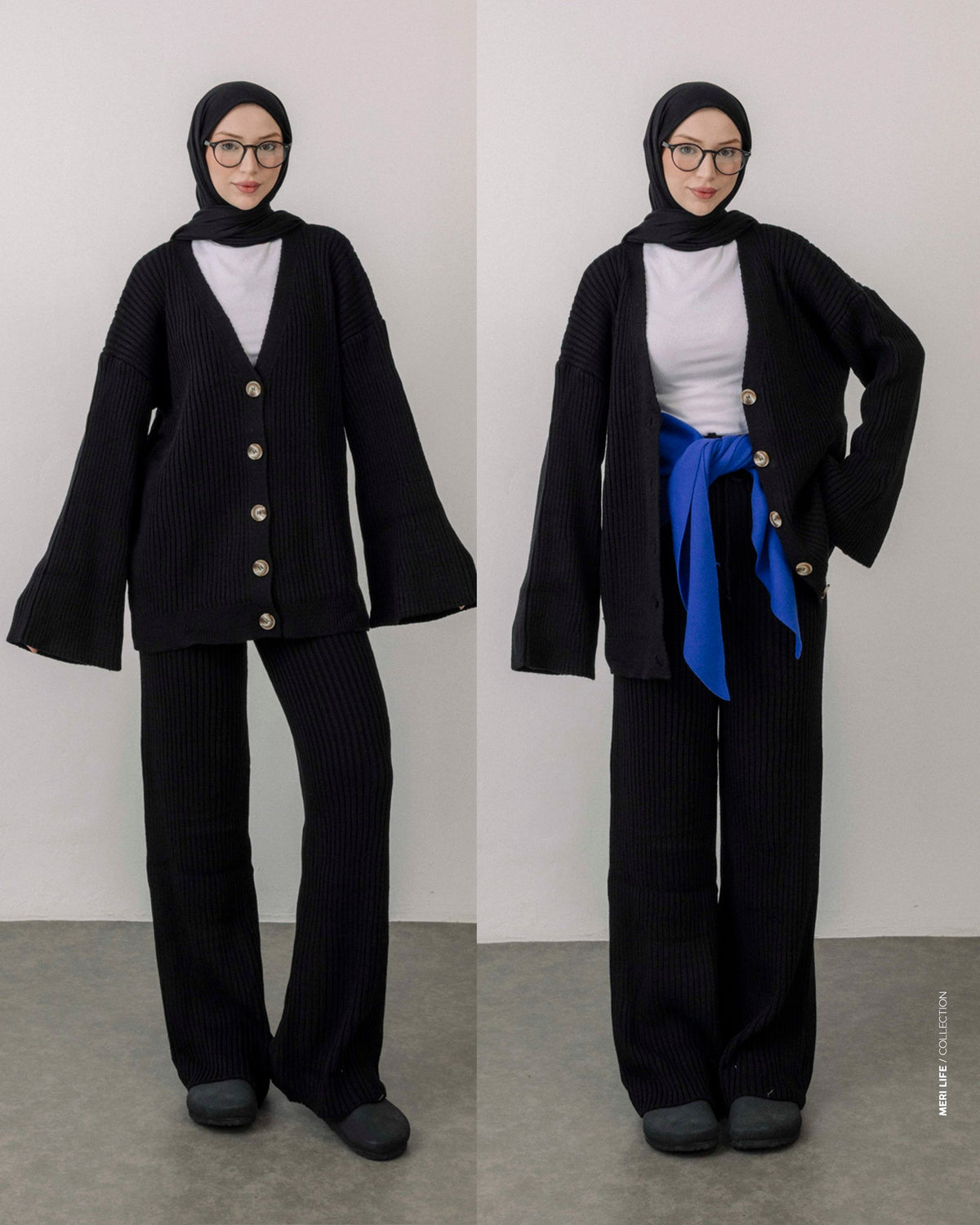 Ribbed Knit Cardigan & Wide-Leg Pants Set