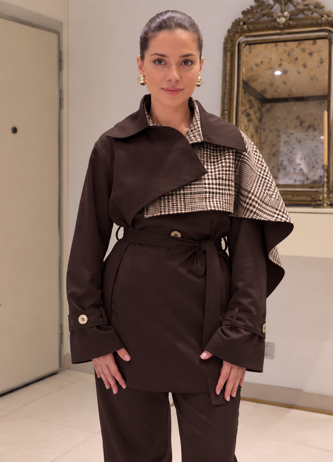 Caro Check Trench Jacket