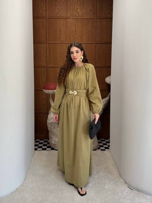 Maxi Dress with  (extra over sized) Gold Buckle Belt