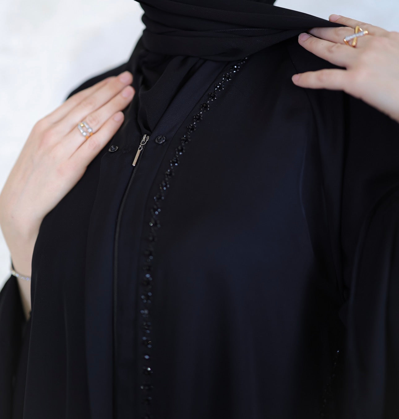 Floral Lines Luxe Abaya - with shal