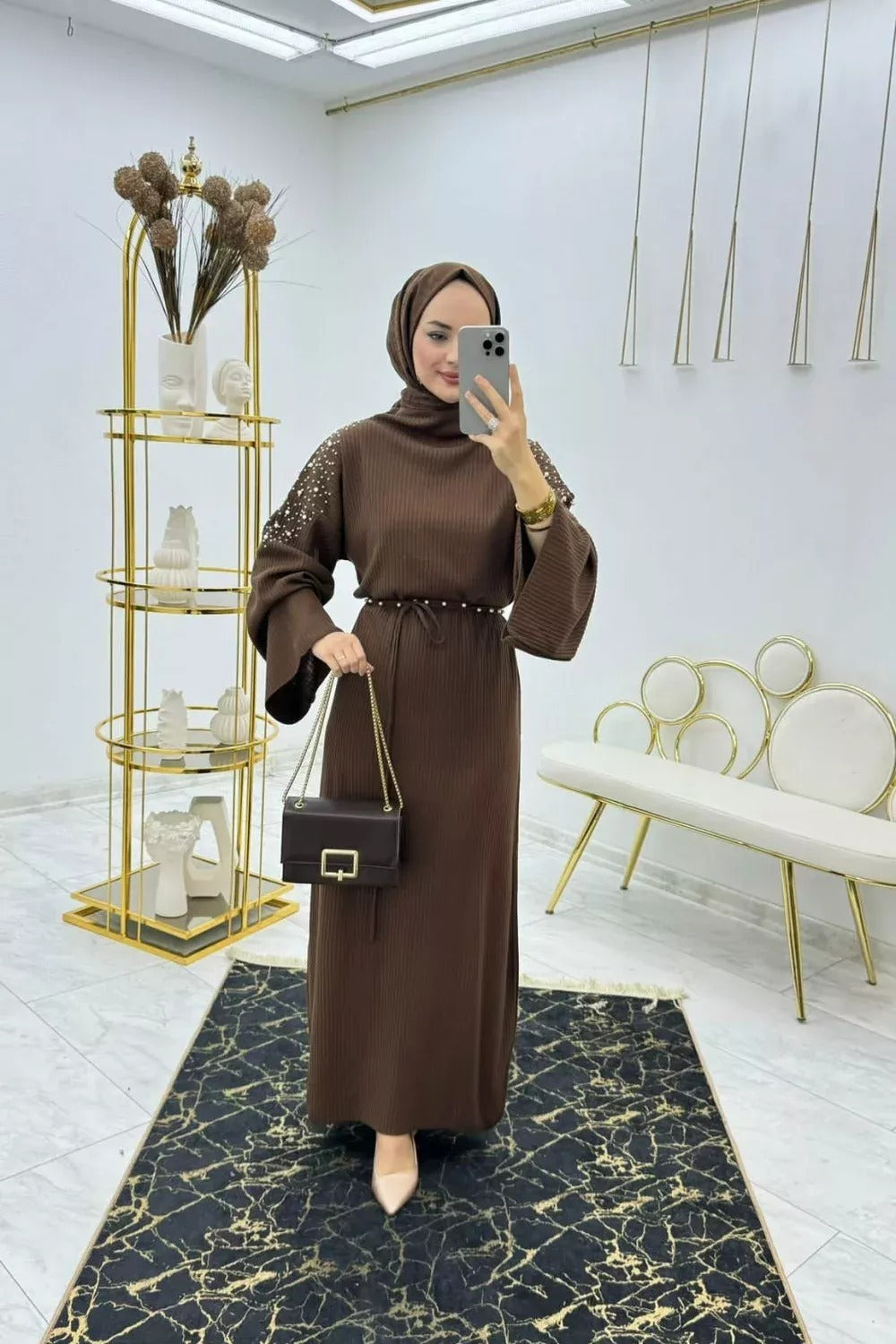 Pearl-embellished Knit Dress