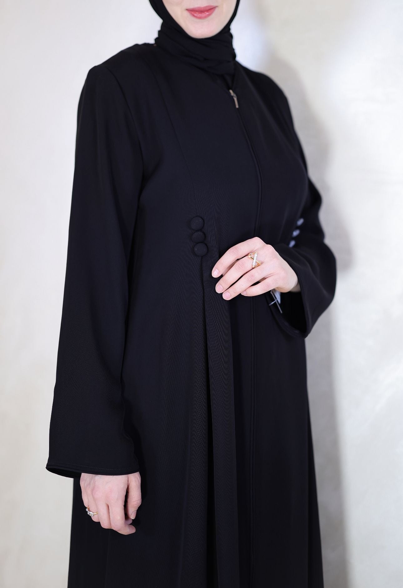 Timeless Button Flared Zip-up Abaya