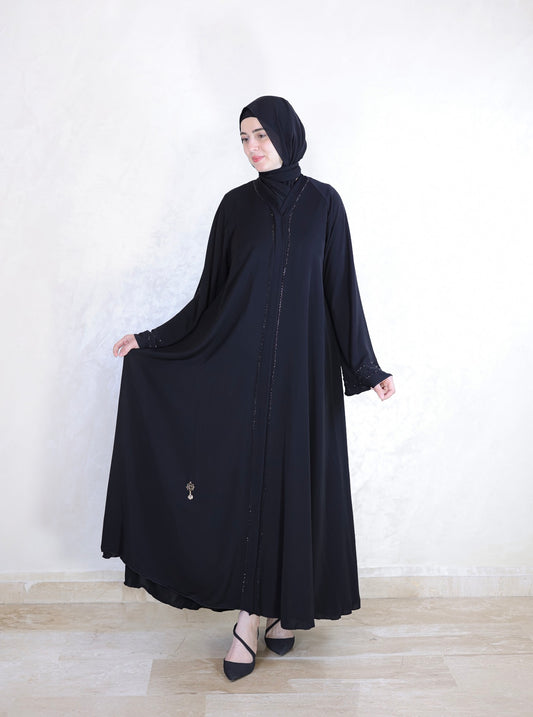 Midnight Grace Abaya With Subtle Strass Detailing - With Shal