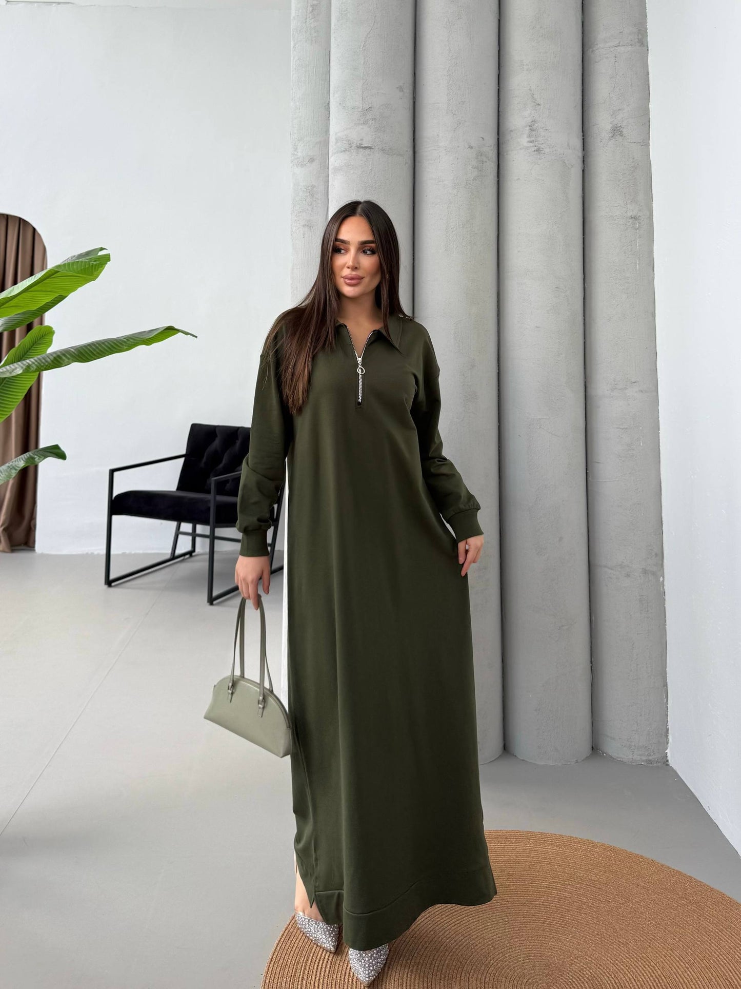 Cotton Daily Dress With Zip-up