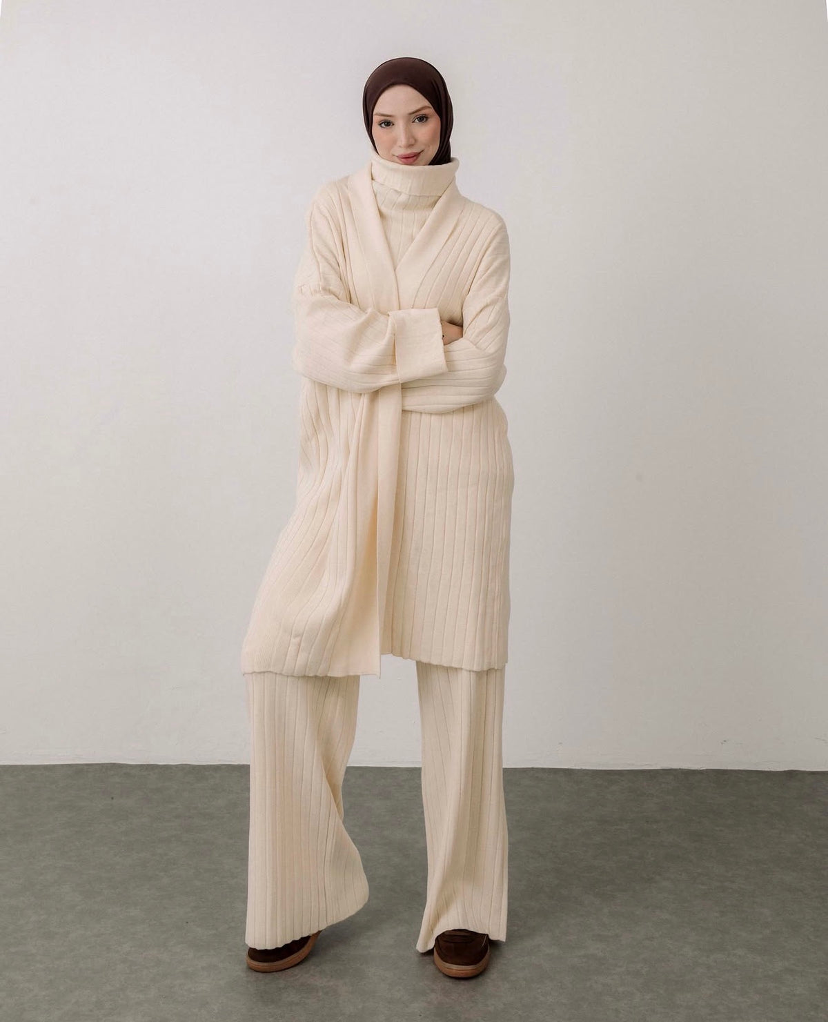 Elegant Ribbed Knit 3-Piece Set