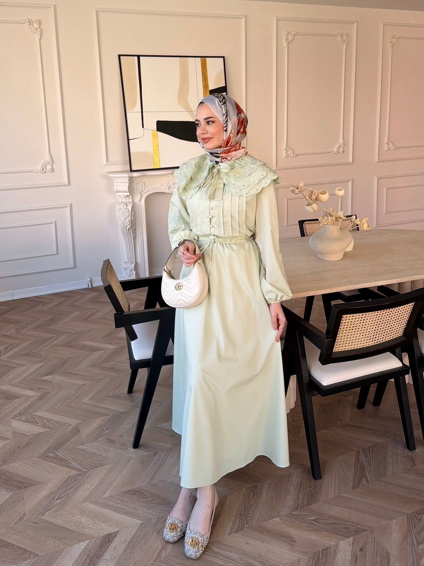 Elegant Ruffle Blouse Skirt Set
