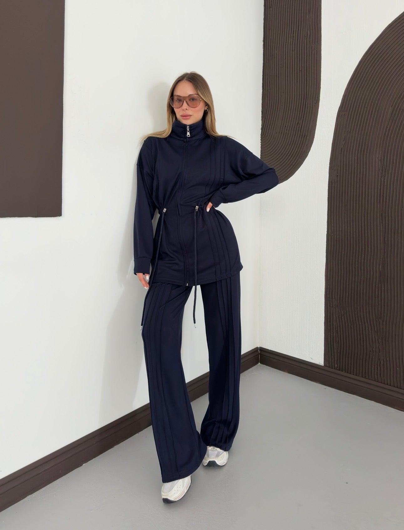 Drawstring Pinstripe Lounge Set
