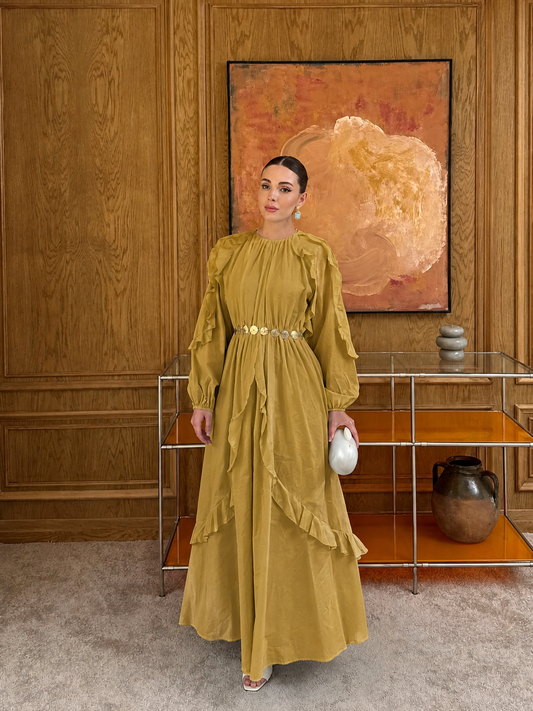 Dark Mustard Eid Dress With Belt