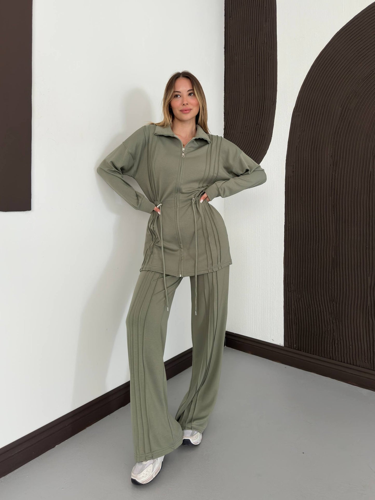Drawstring Pinstripe Lounge Set