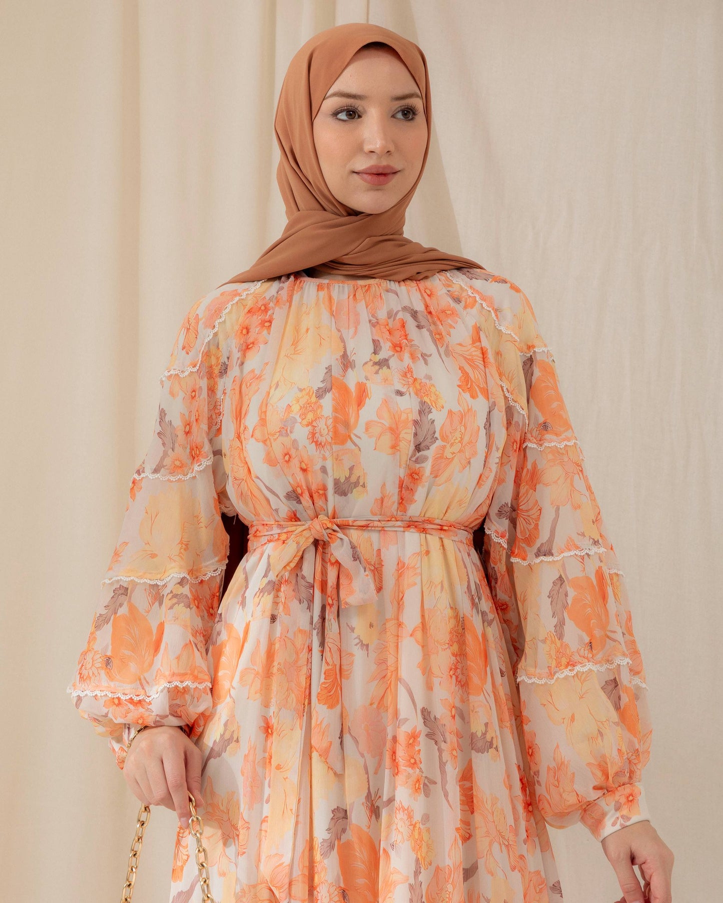 Floral Breeze Maxi Chiffon Dress Orange