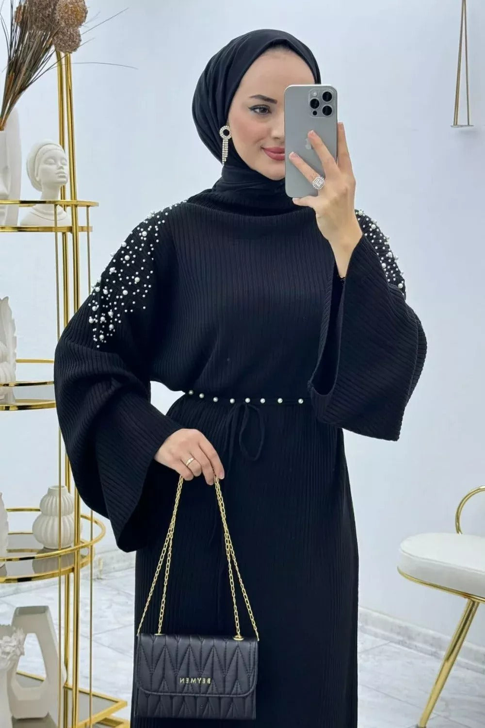 Pearl-embellished Knit Dress