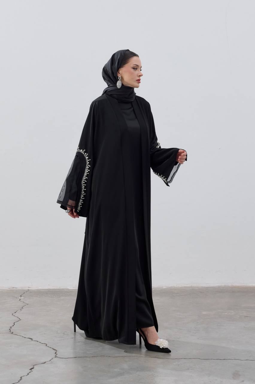 Elegant Pearl-Embellished Abaya Collection عباية أنيقة مزينة باللؤلؤ
