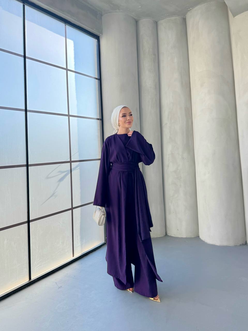 4-Piece Co-Ord Set | طقم كورد رسمي صيفي ٤ قطع بلوزة، بنطلون، عباية، وحزام