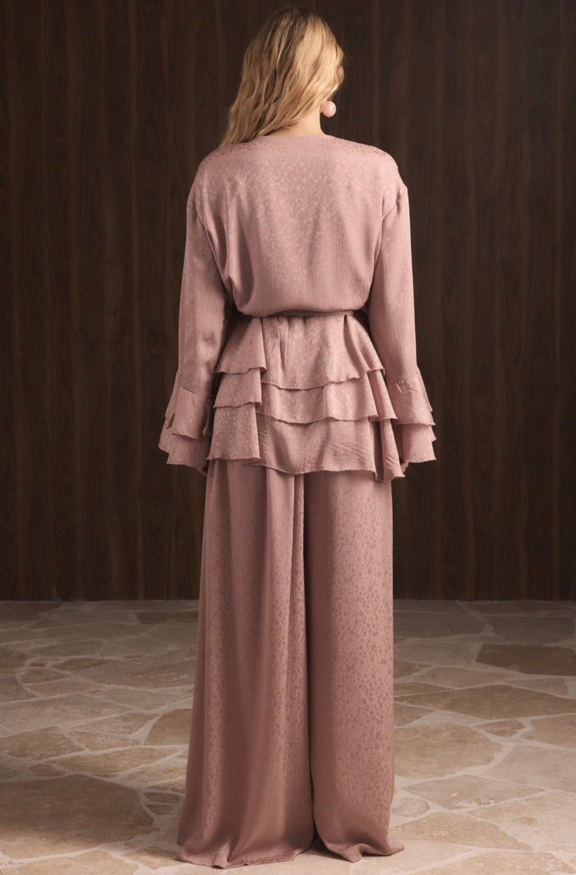 PINK AND BEIGE SATIN SET - Bagi Style