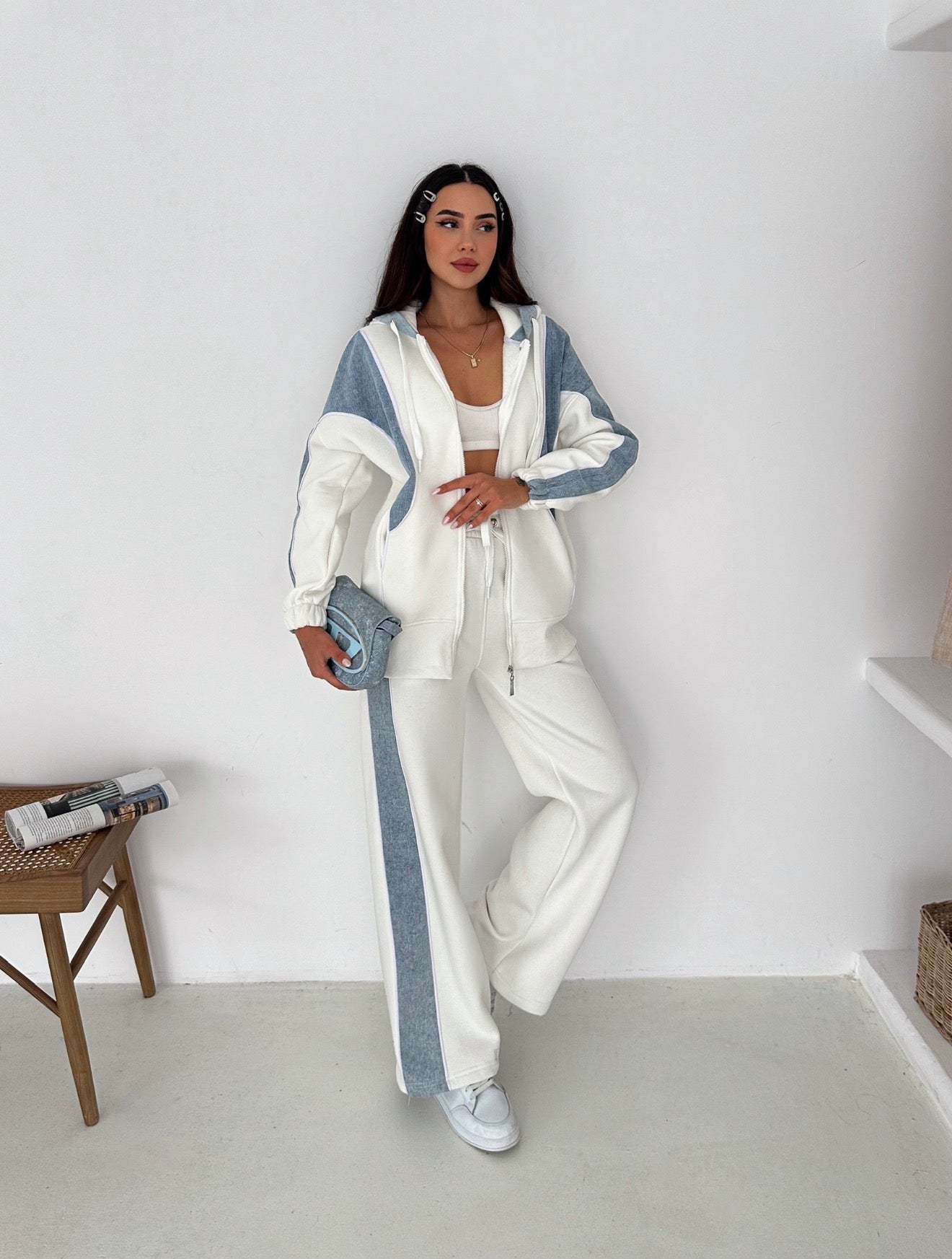 Denim With Fleece Comfy Suit In 4 Colours