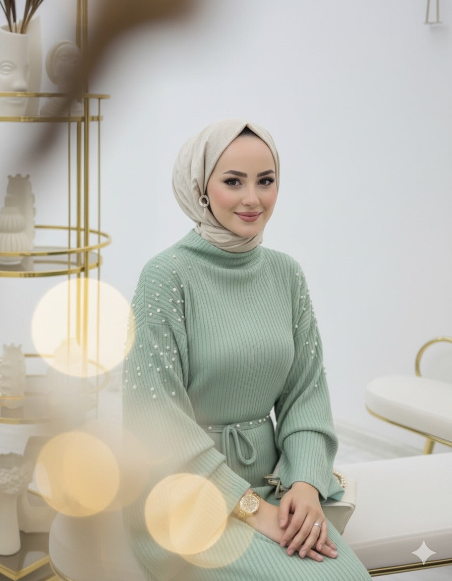 Pearl-embellished Knit Dress