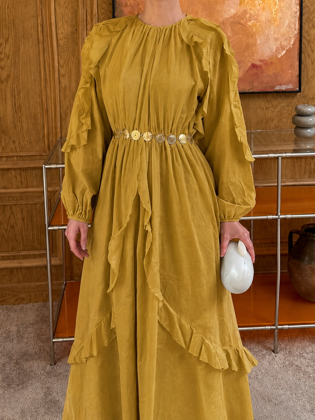 Dark Mustard Eid Dress With Belt