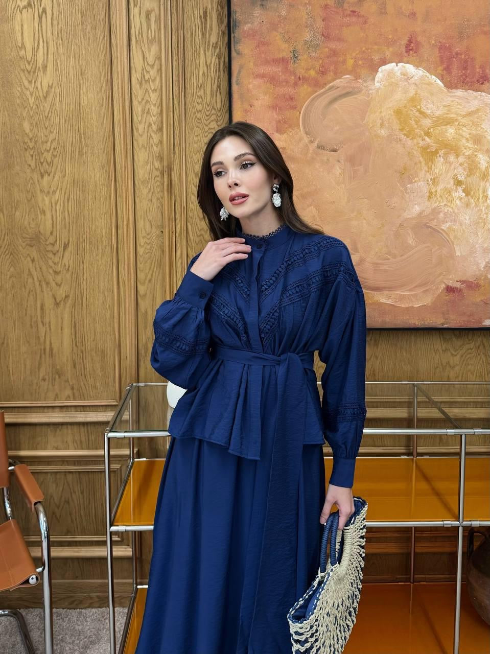 Elegant Skirt & Blouse Ensemble with Belt Accent (padded)✨