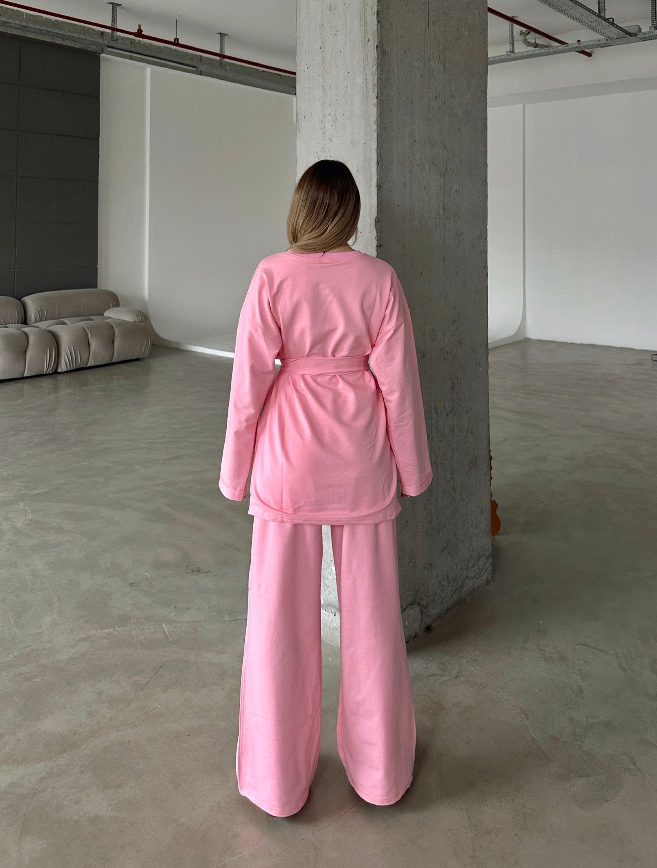 Oversized Belted Sweatshirt and Wide-Leg Pants Set