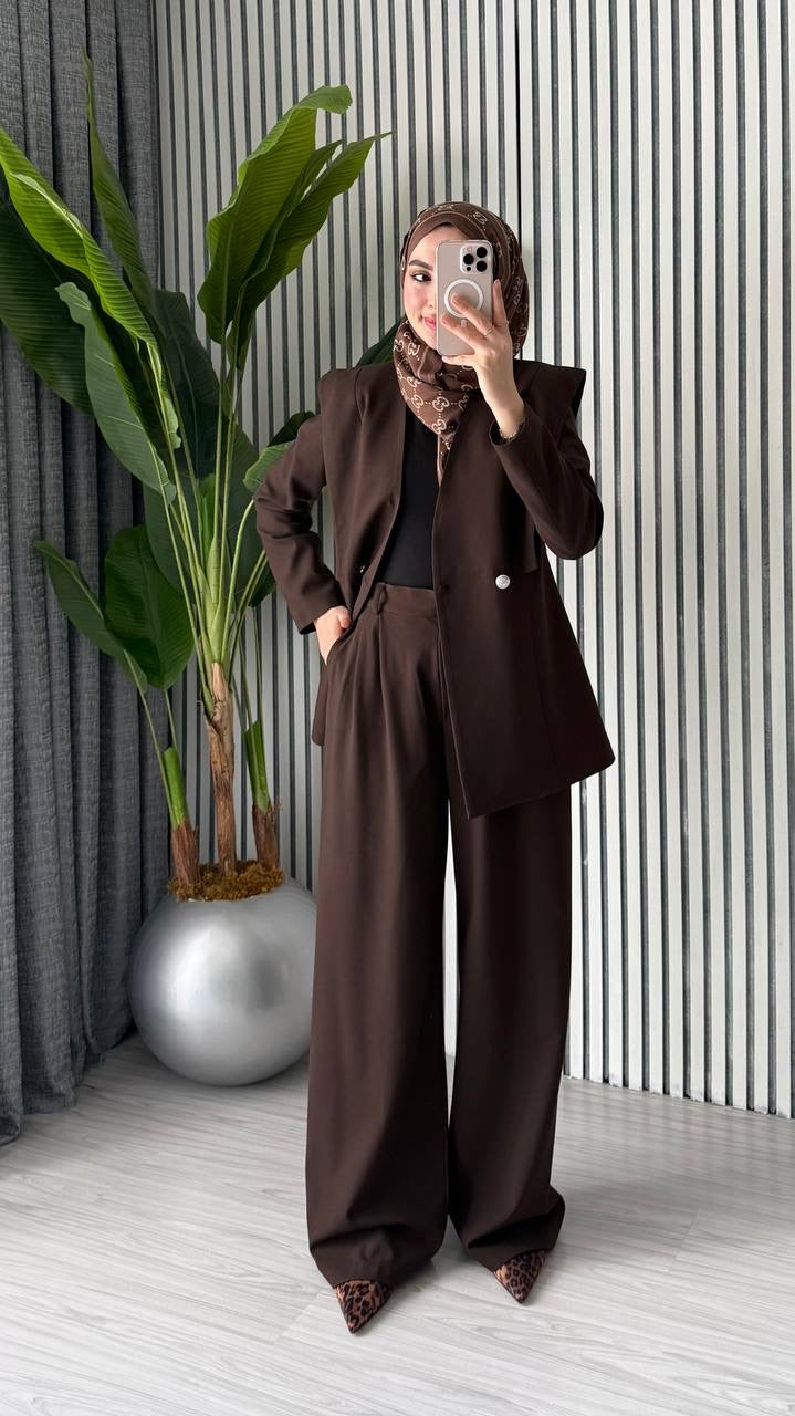 Mocha Blazer Formal Pants Set