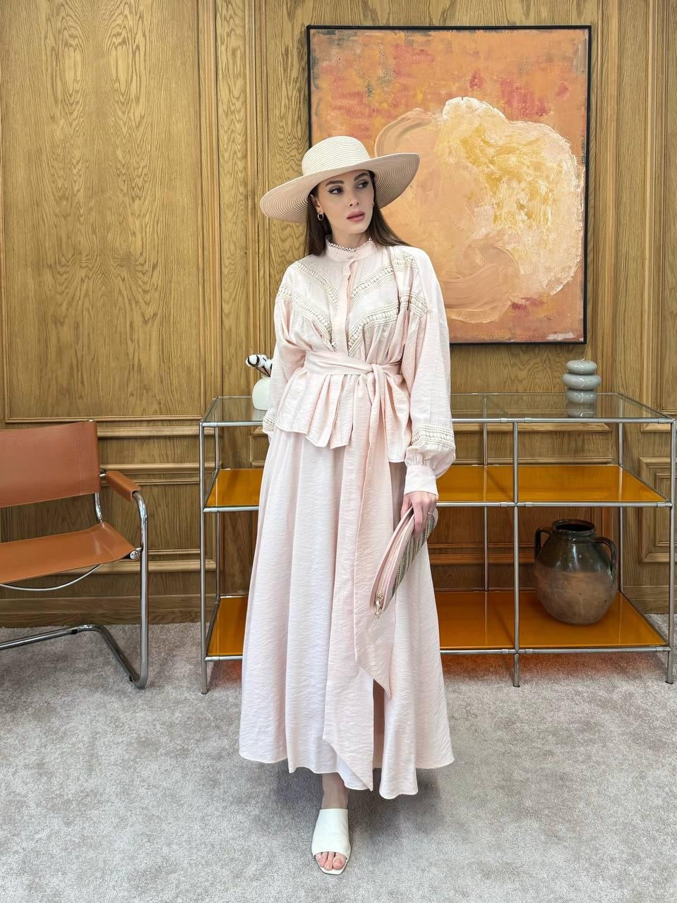 Elegant Skirt & Blouse Ensemble with Belt Accent (padded)✨