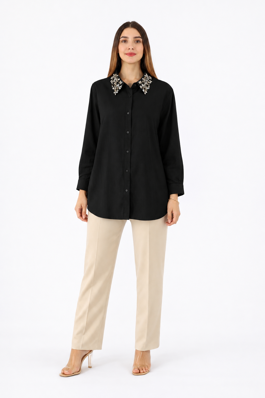 Embellished Collar Button-Up Shirt