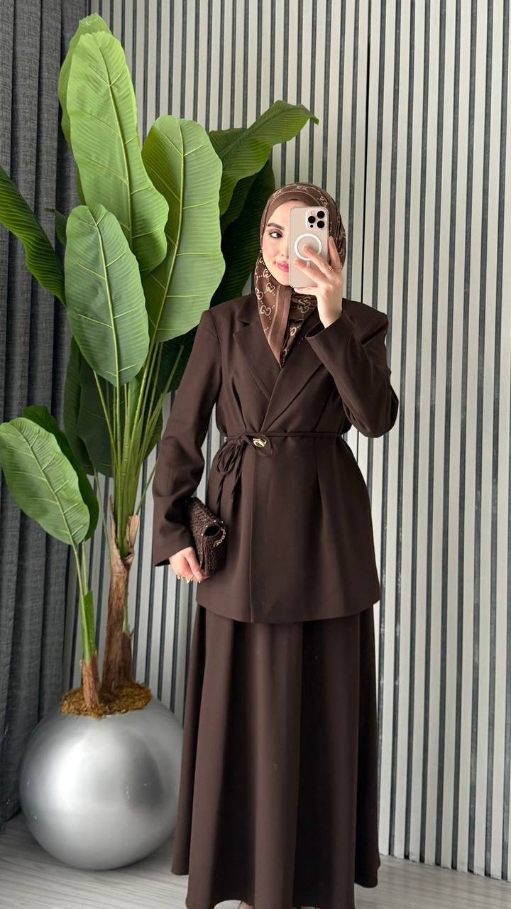 Mocha Blazer Formal Skirt Set